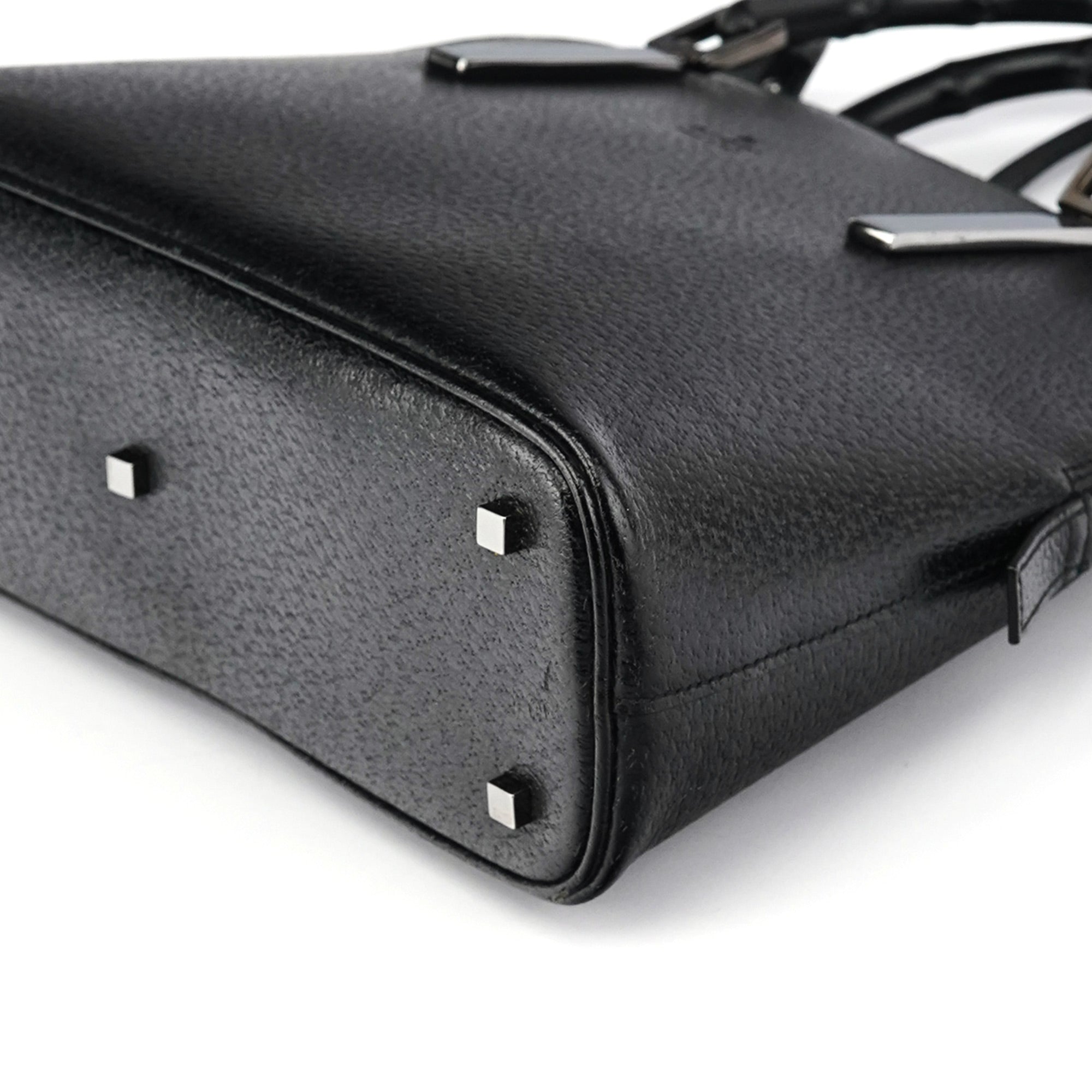 000 0837 Black Leather Bamboo 2-Way Bag