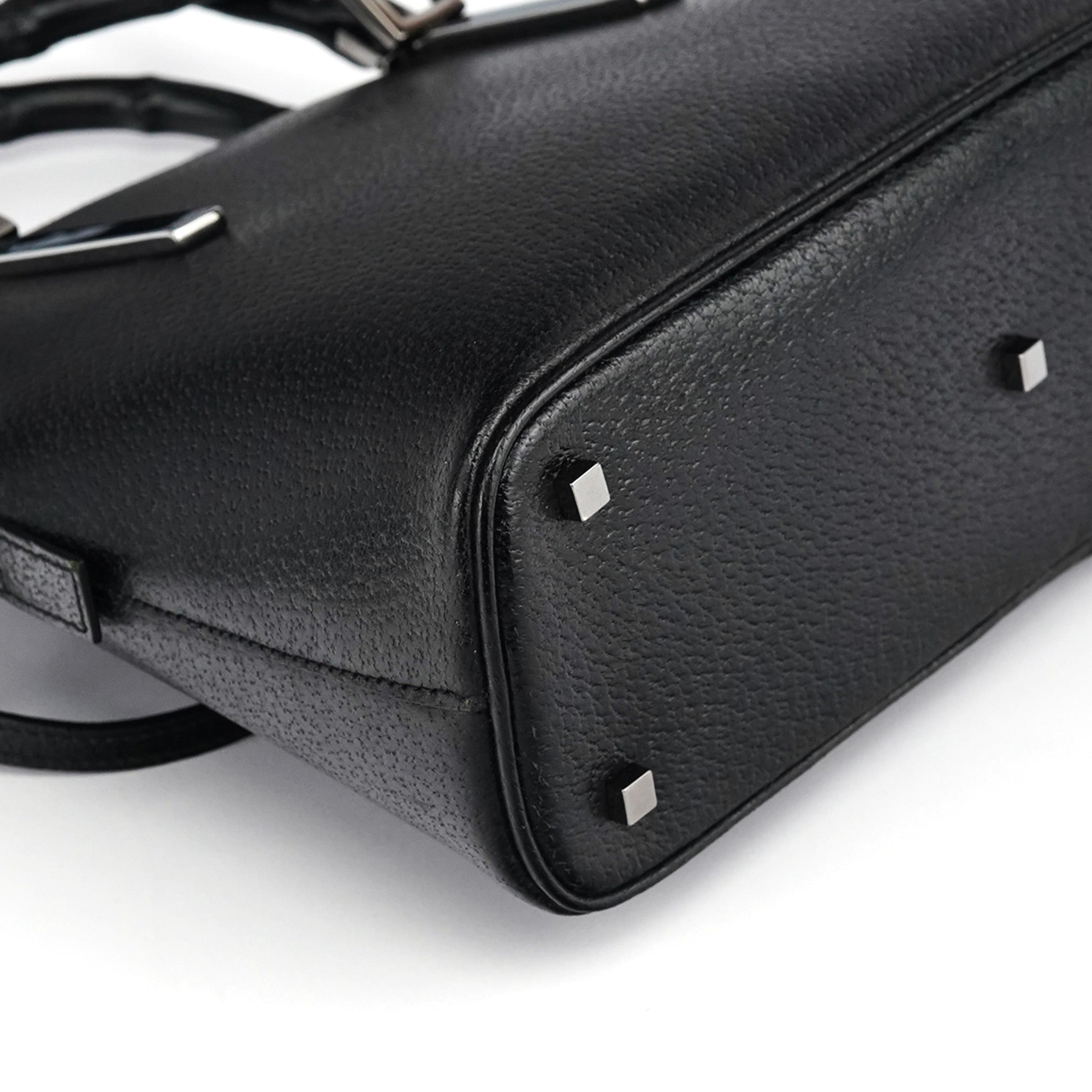 000 0837 Black Leather Bamboo 2-Way Bag