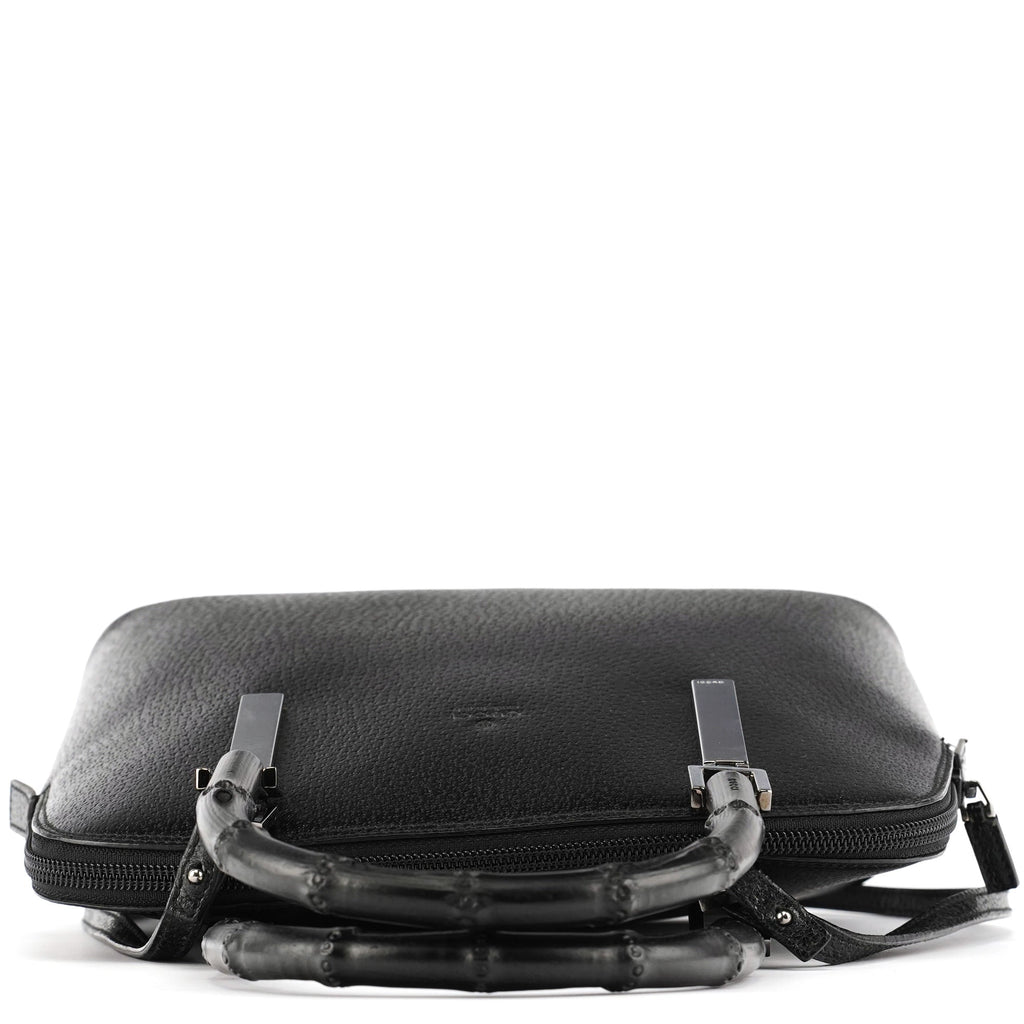 000 0837 Black Leather Bamboo 2-Way Bag