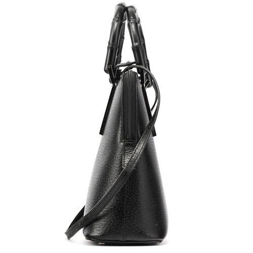 000 0837 Black Leather Bamboo 2-Way Bag