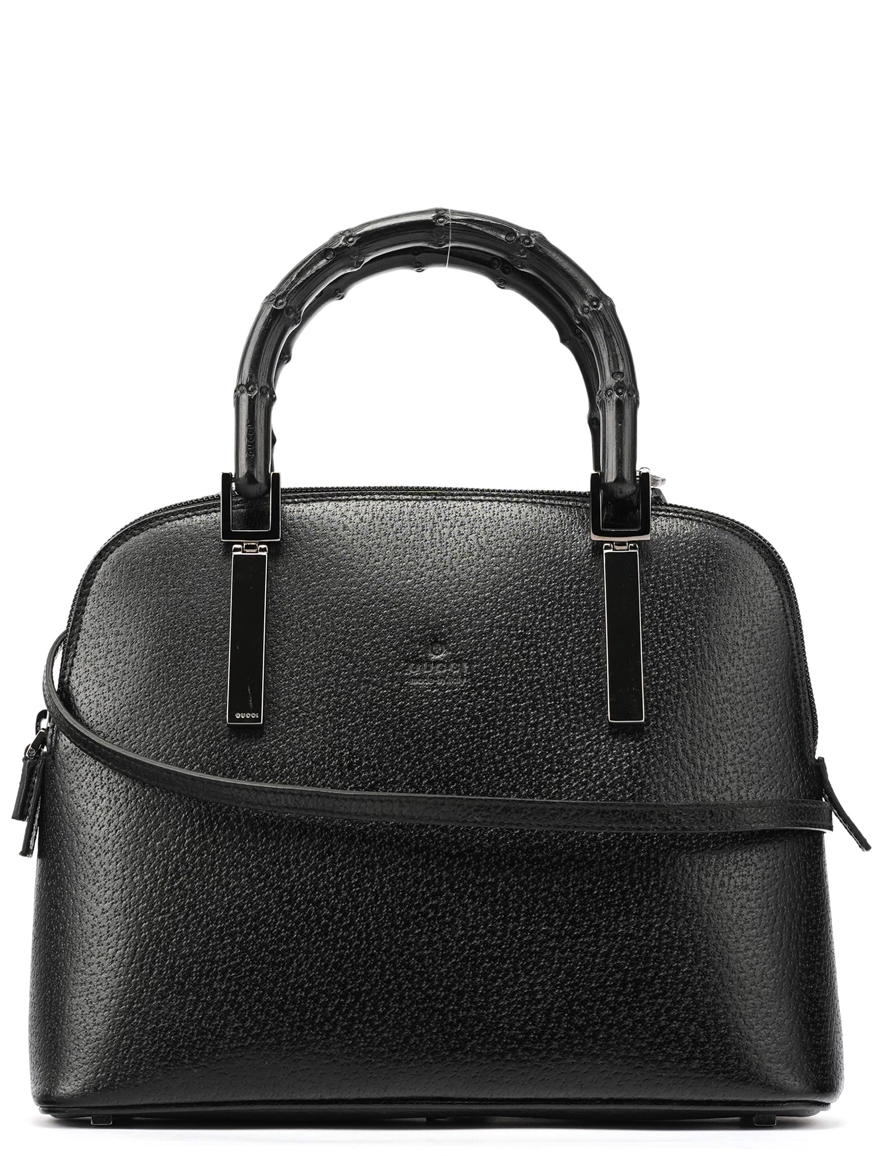 000 0837 Black Leather Bamboo 2-Way Bag