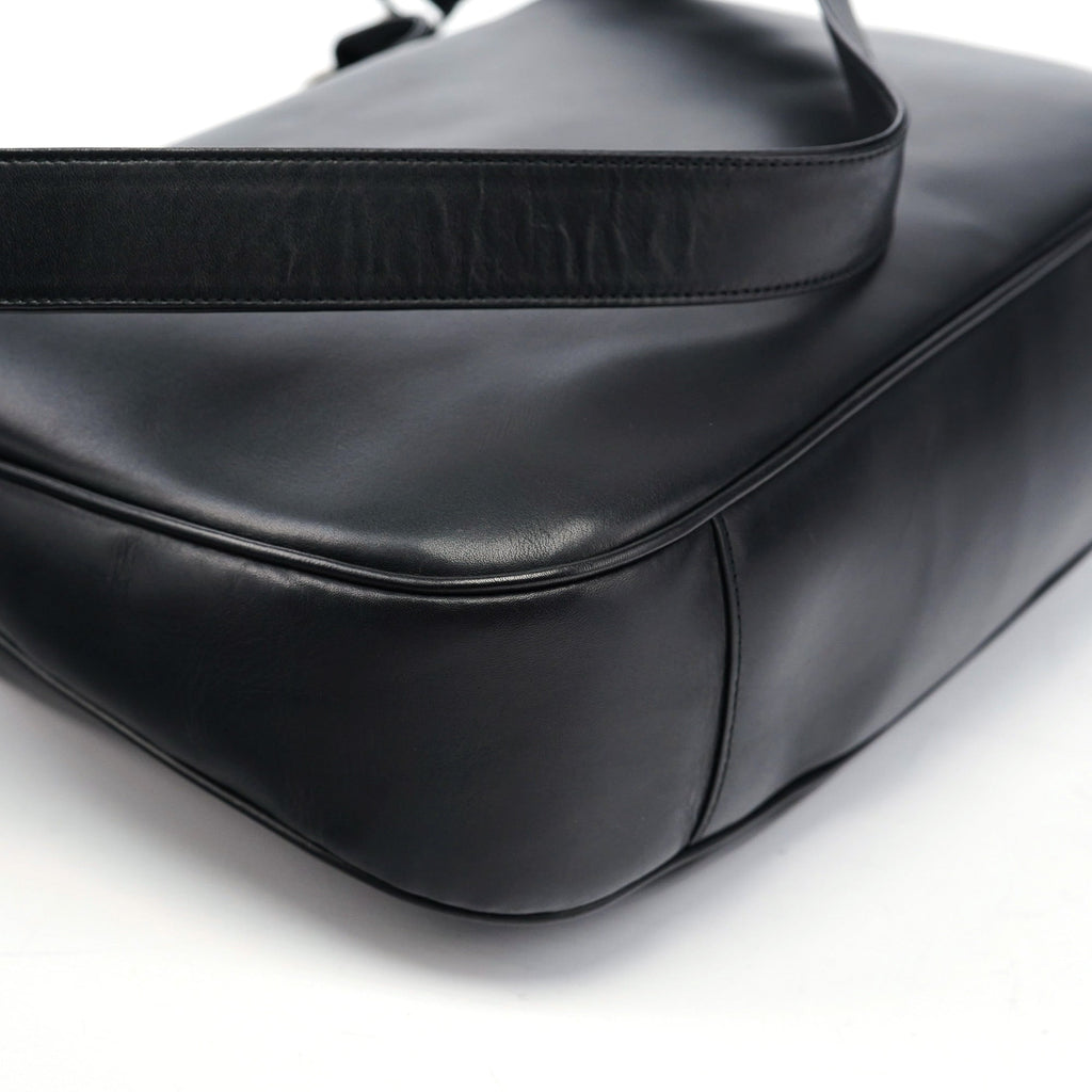 001 1577 Black Calfskin Bamboo 2-Way Bag