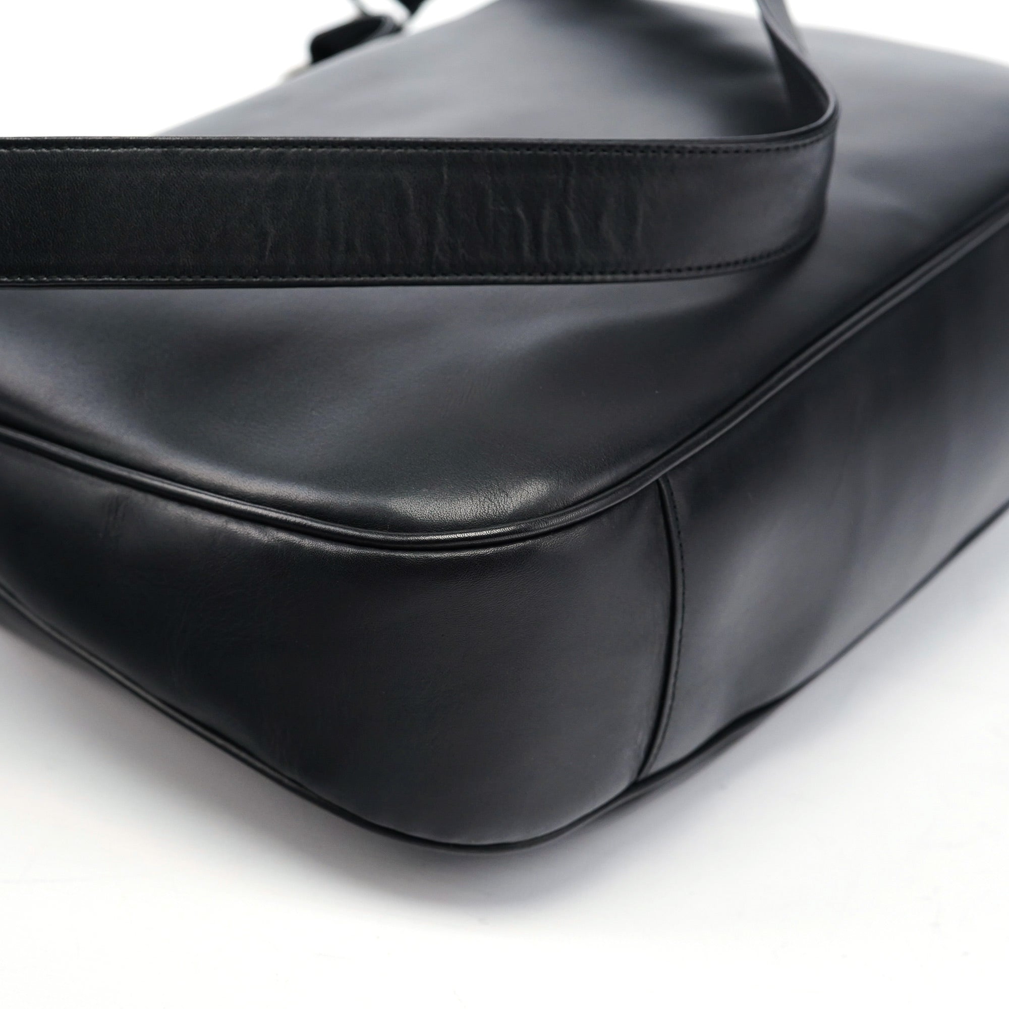 001 1577 Black Calfskin Bamboo 2-Way Bag