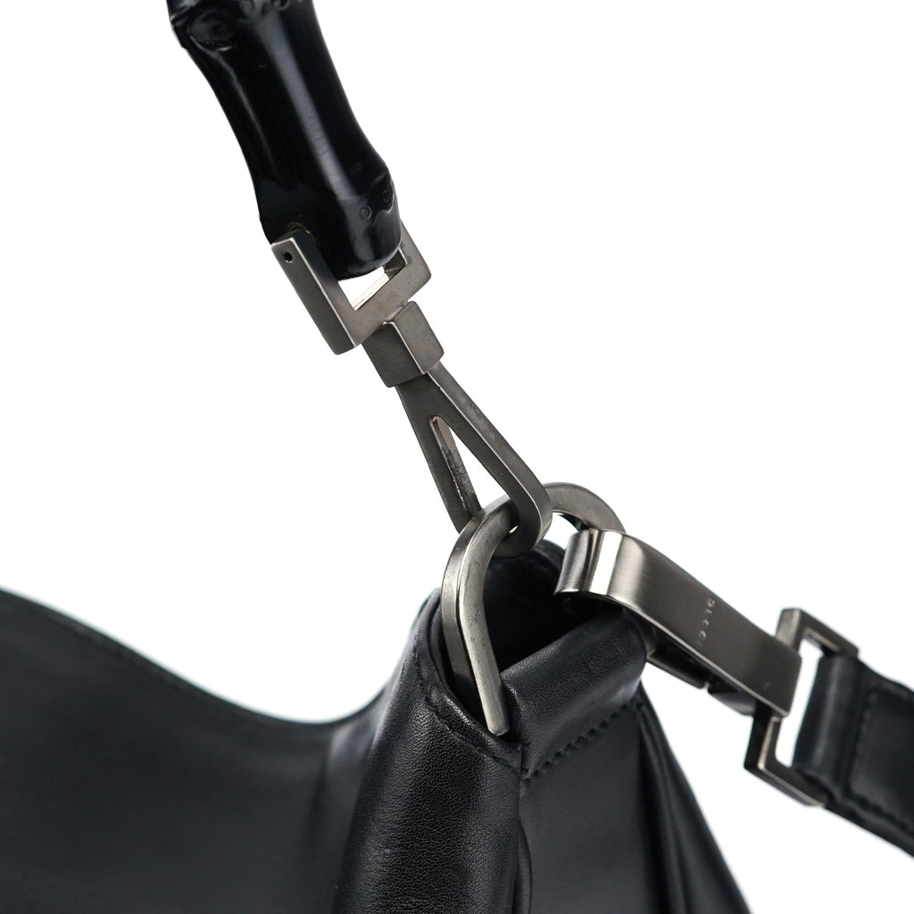 001 1577 Black Calfskin Bamboo 2-Way Bag