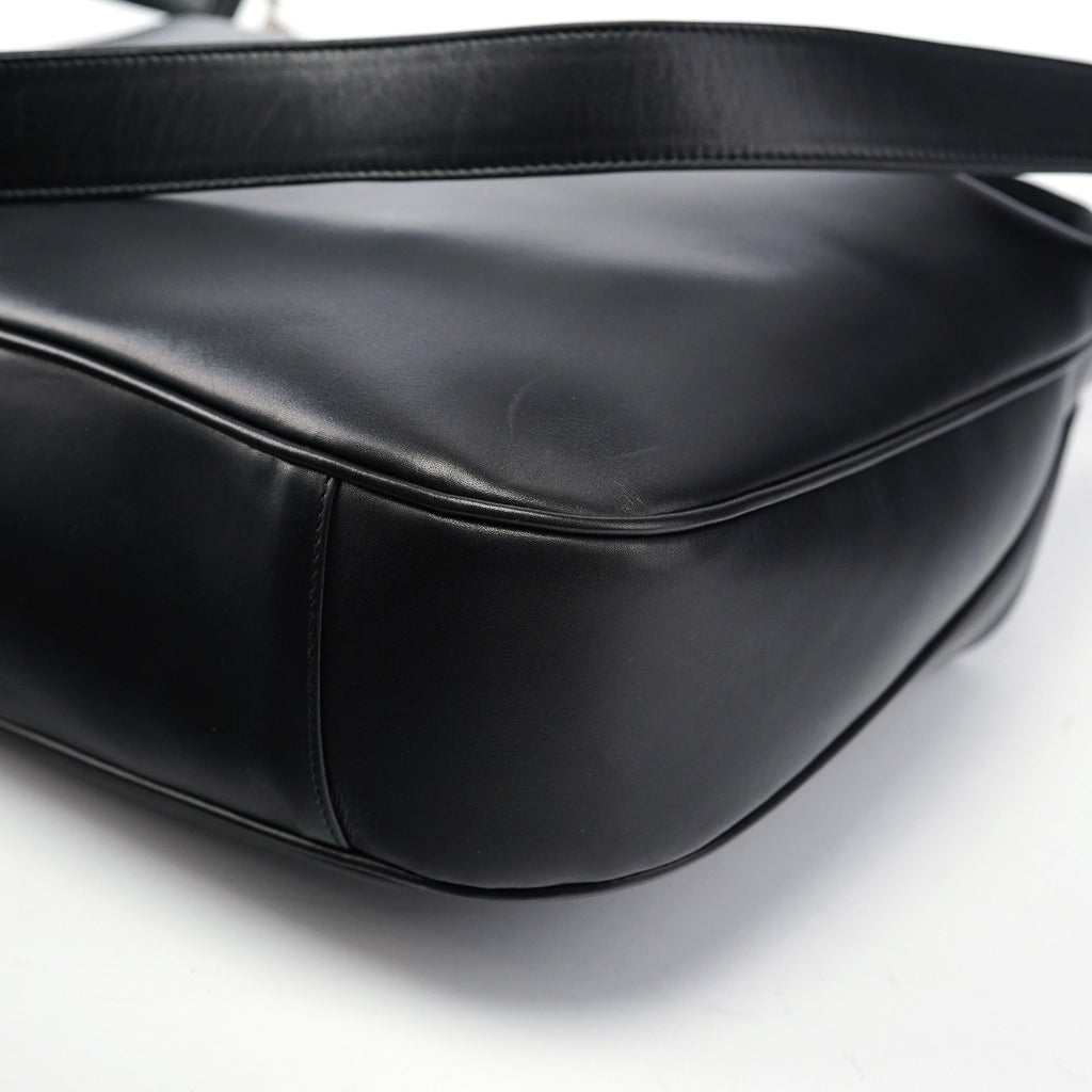 001 1577 Black Calfskin Bamboo 2-Way Bag