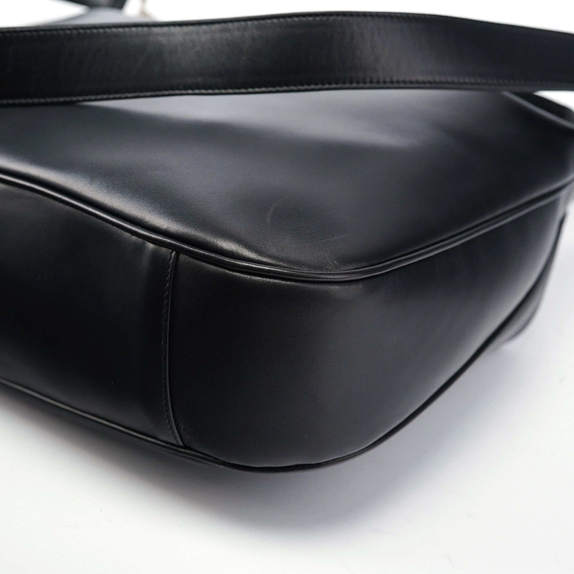 001 1577 Black Calfskin Bamboo 2-Way Bag