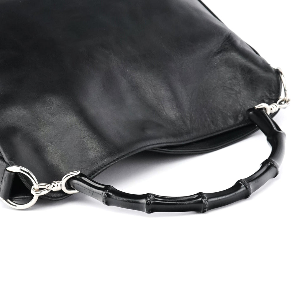 001 1638 Black Leather Bamboo 2-Way Bag