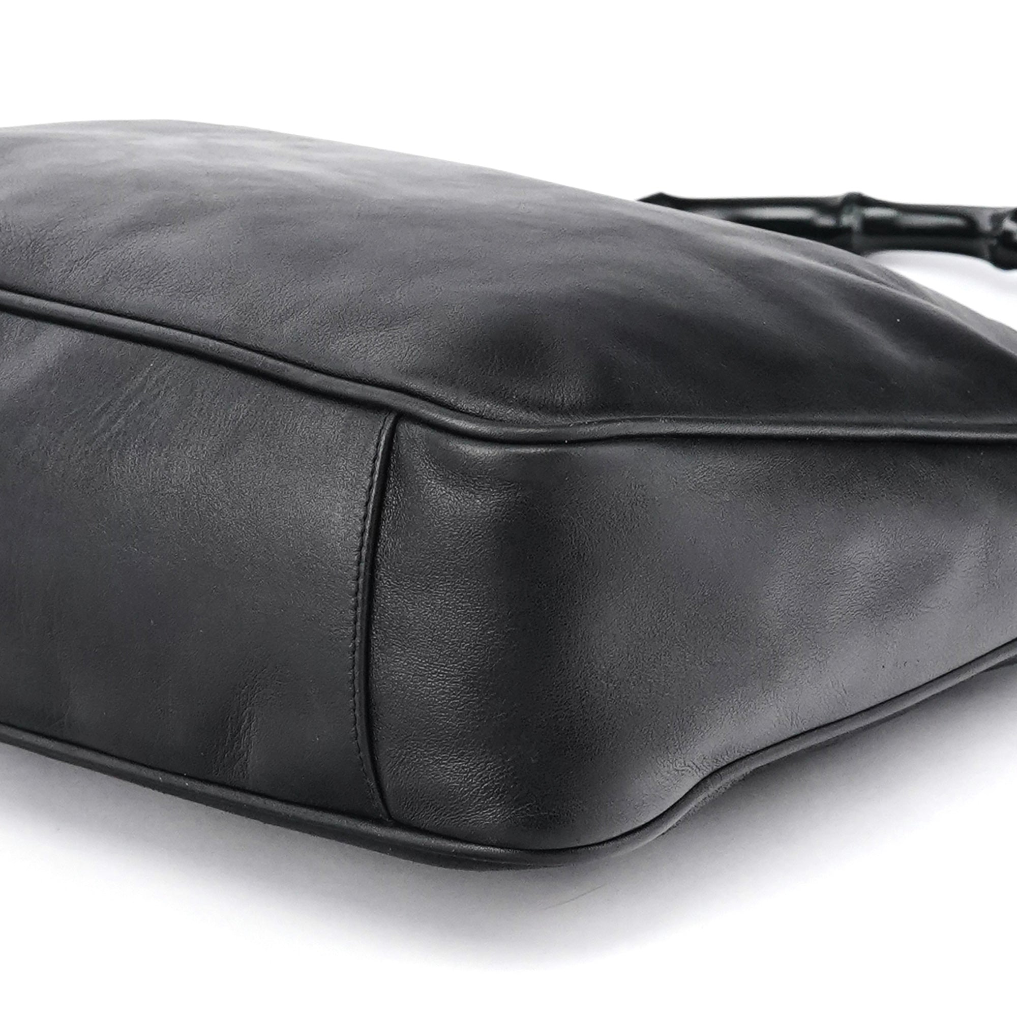 001 1638 Black Leather Bamboo 2-Way Bag