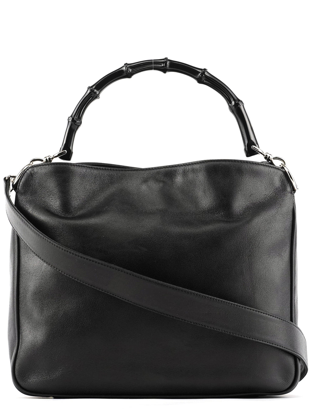 001 1638 Black Leather Bamboo 2-Way Bag