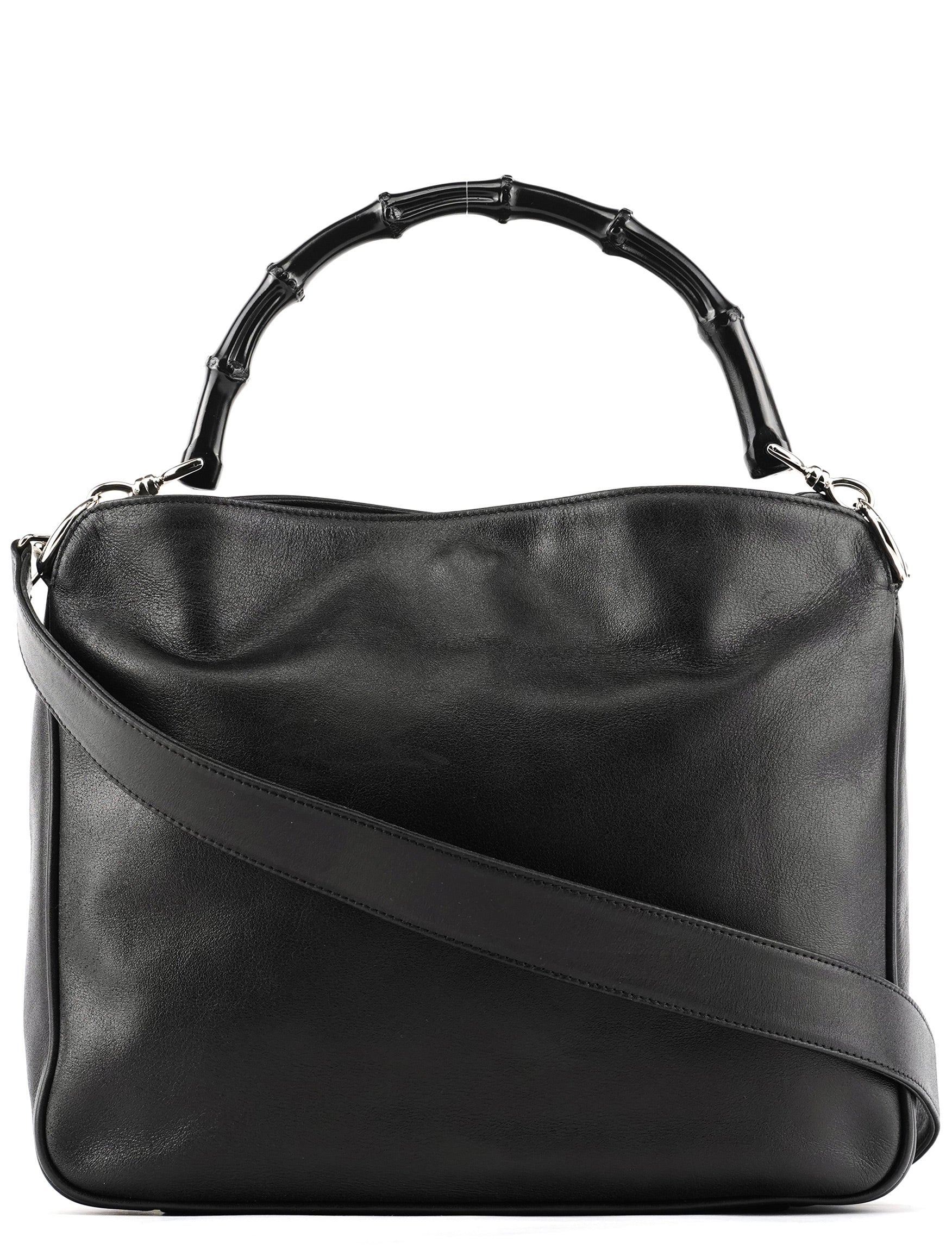 001 1638 Black Leather Bamboo 2-Way Bag