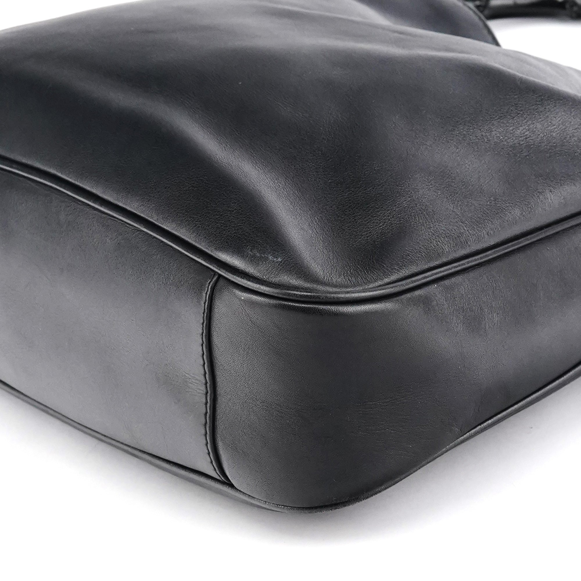 001 1638 Black Leather Bamboo 2-Way Bag