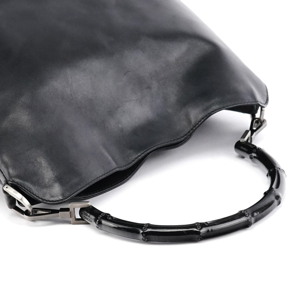 001 1638 Black Leather Bamboo 2-Way Bag