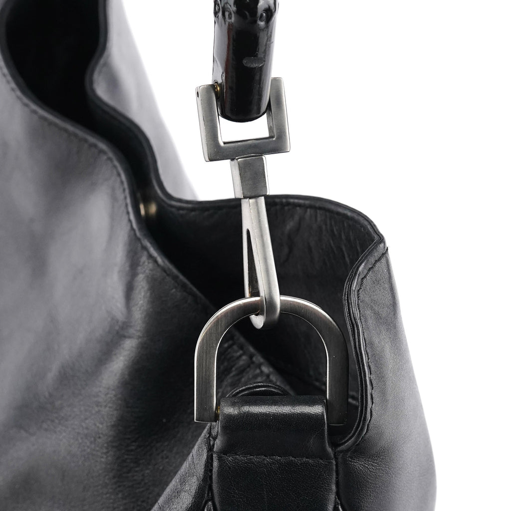 001 1638 Black Leather Bamboo 2-Way Bag