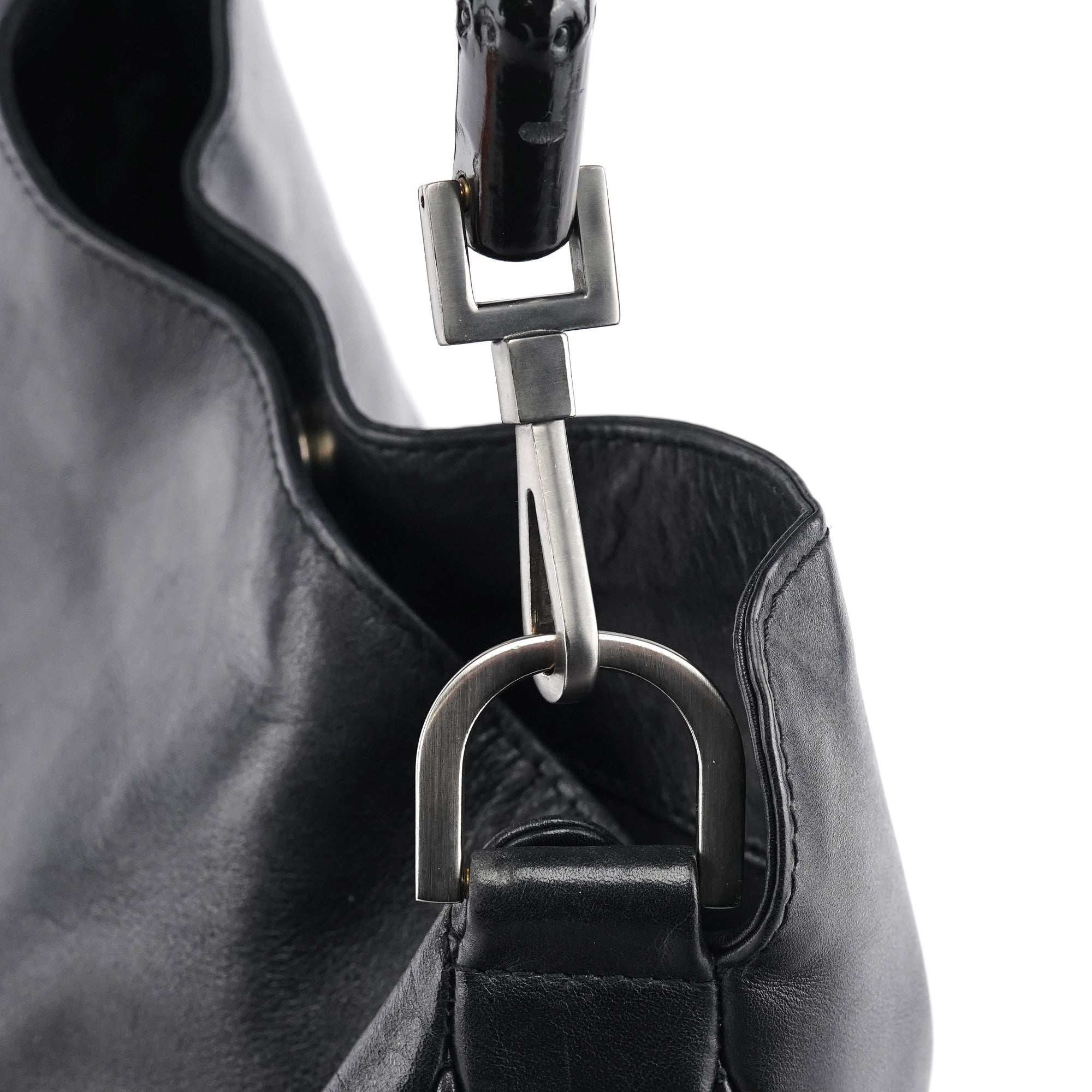001 1638 Black Leather Bamboo 2-Way Bag