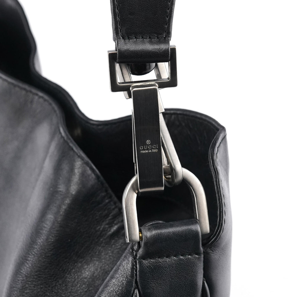 001 1638 Black Leather Bamboo 2-Way Bag