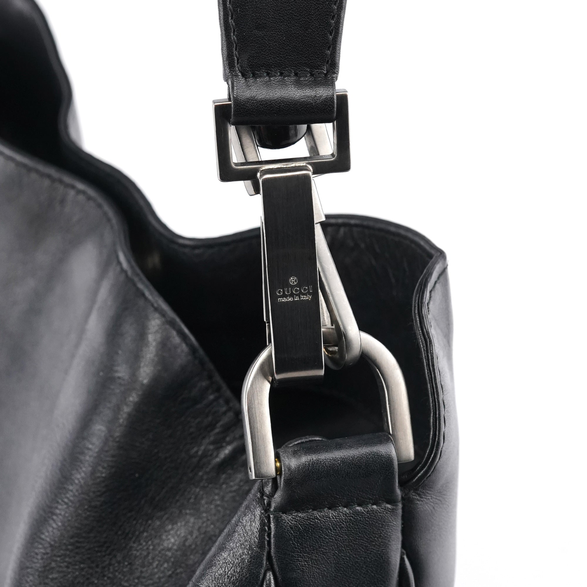 001 1638 Black Leather Bamboo 2-Way Bag