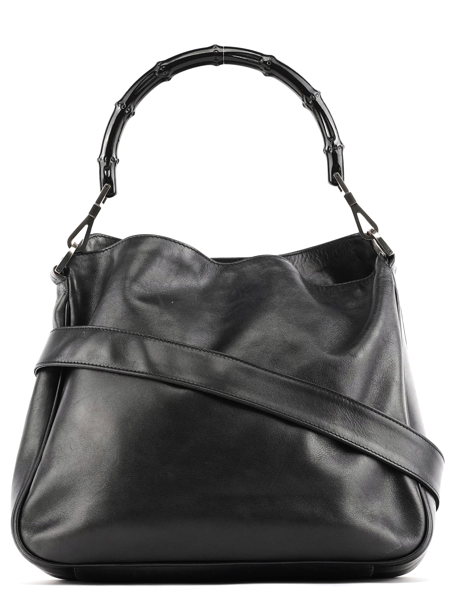 001 1638 Black Leather Bamboo 2-Way Bag