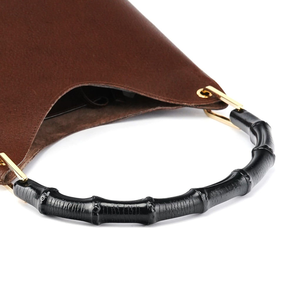 001 1880 Brown Leather Bamboo Hobo Shoulder Bag