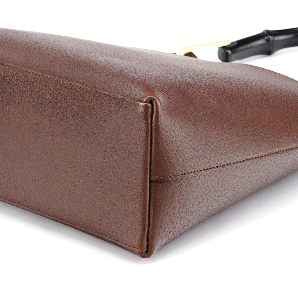 001 1880 Brown Leather Bamboo Hobo Shoulder Bag