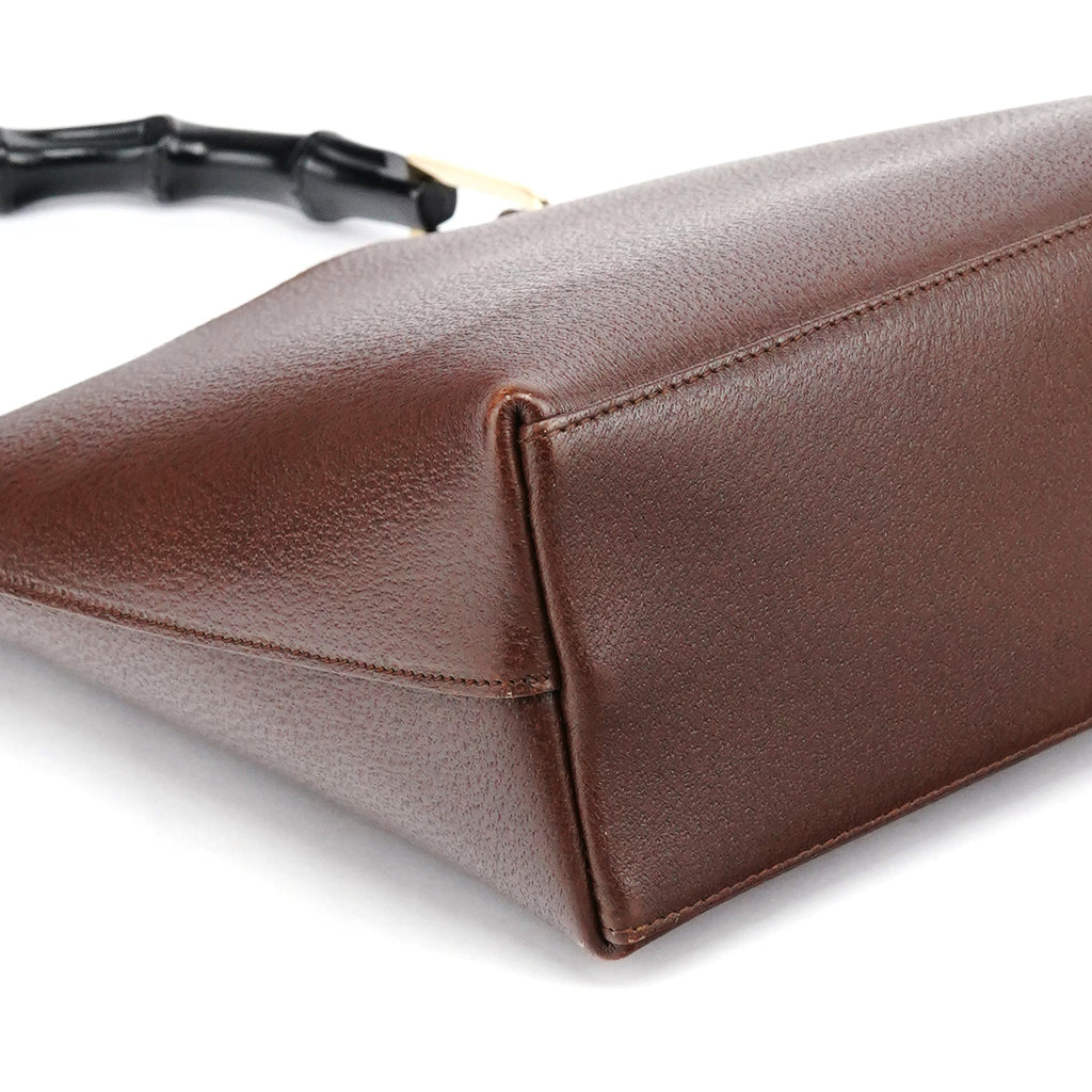 001 1880 Brown Leather Bamboo Hobo Shoulder Bag