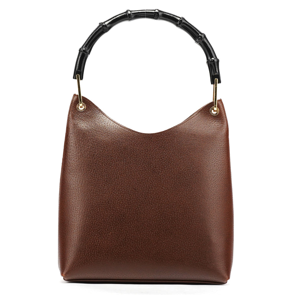 001 1880 Brown Leather Bamboo Hobo Shoulder Bag