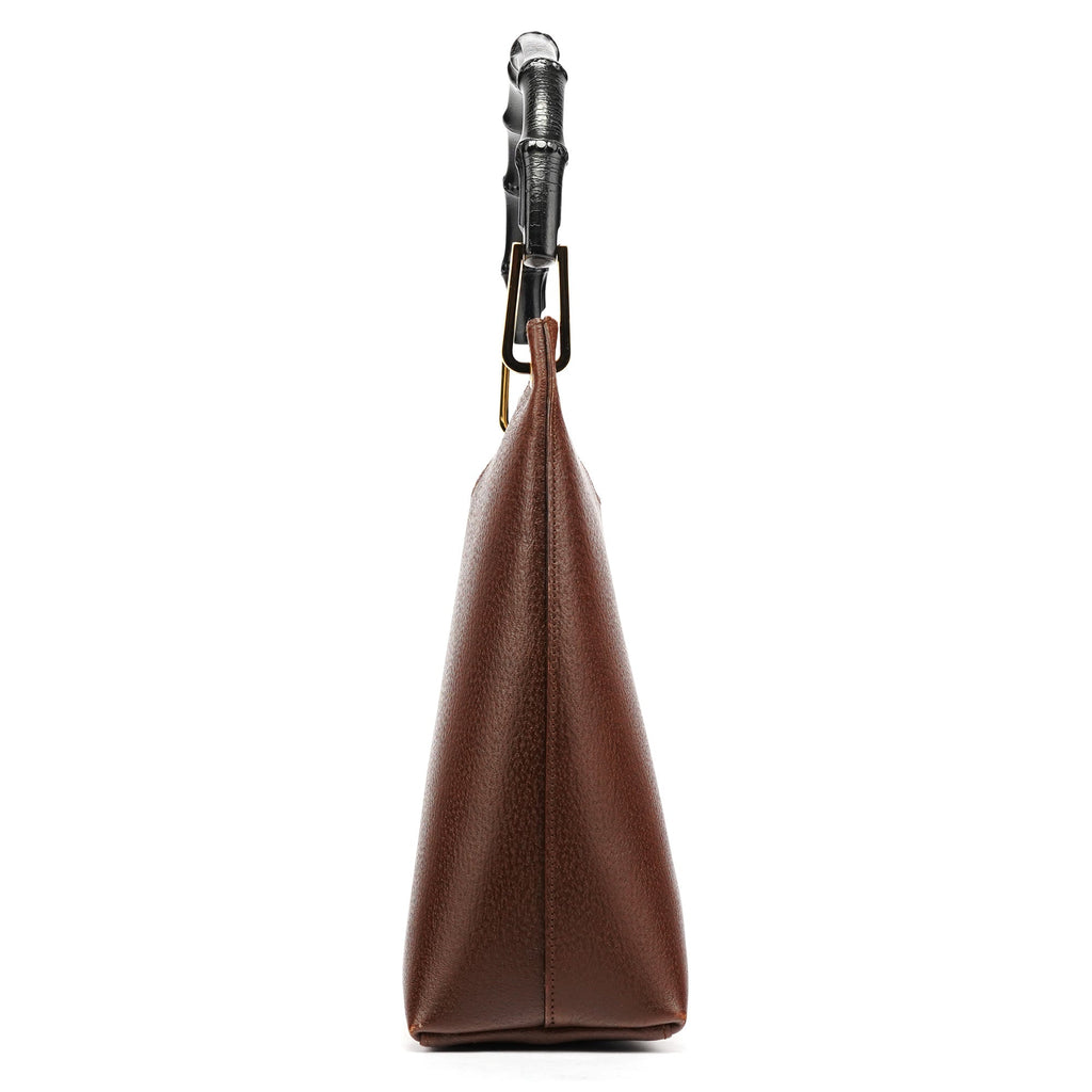 001 1880 Brown Leather Bamboo Hobo Shoulder Bag