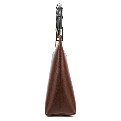 001 1880 Brown Leather Bamboo Hobo Shoulder Bag