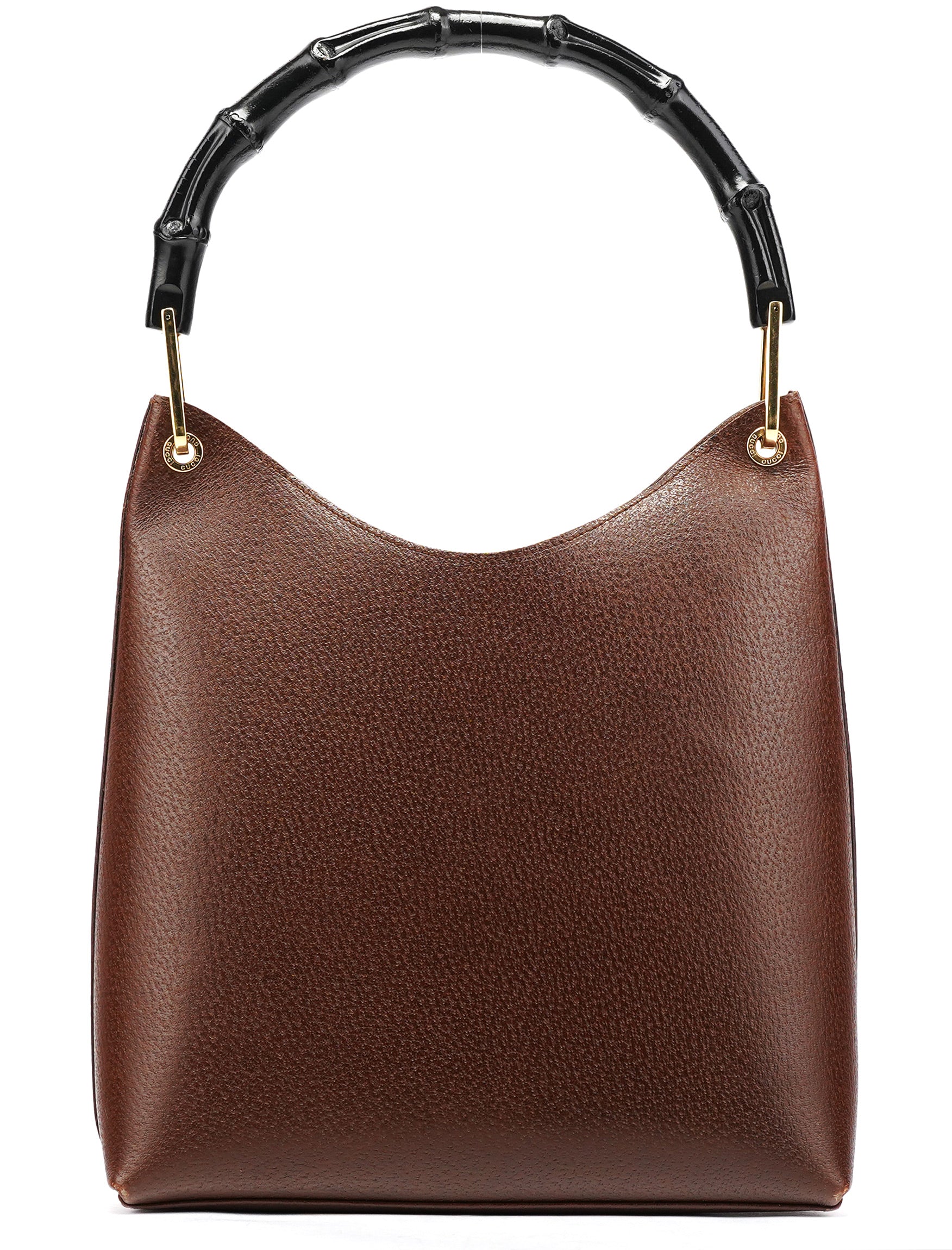 001 1880 Brown Leather Bamboo Hobo Shoulder Bag