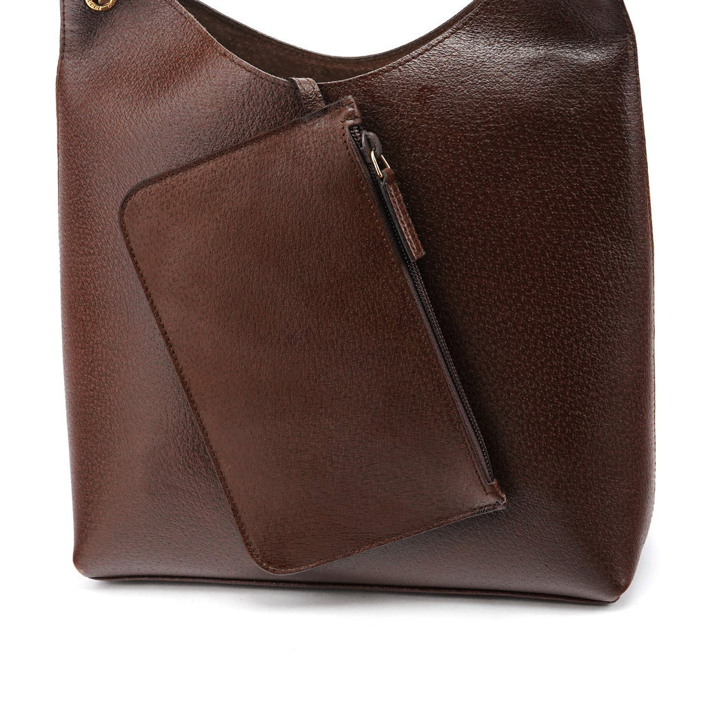 001 1880 Brown Leather Bamboo Shoulder Bag