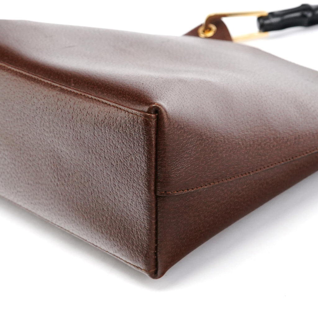 001 1880 Brown Leather Bamboo Shoulder Bag