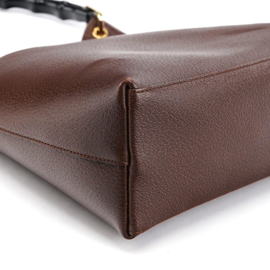 001 1880 Brown Leather Bamboo Shoulder Bag