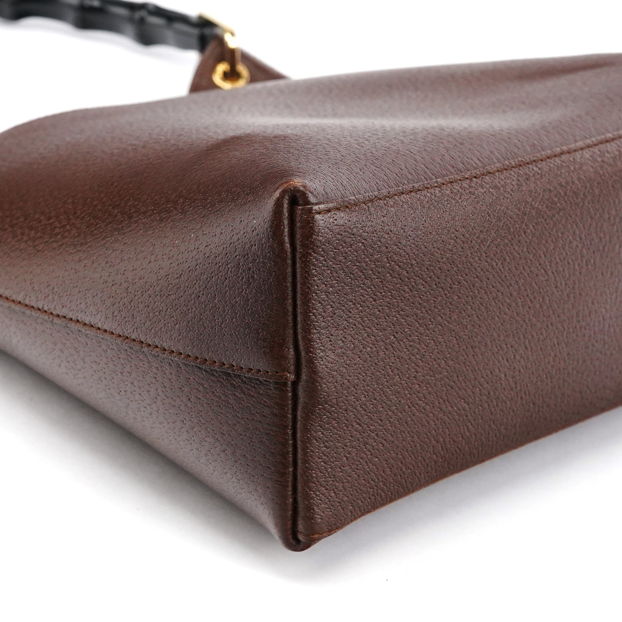 001 1880 Brown Leather Bamboo Shoulder Bag