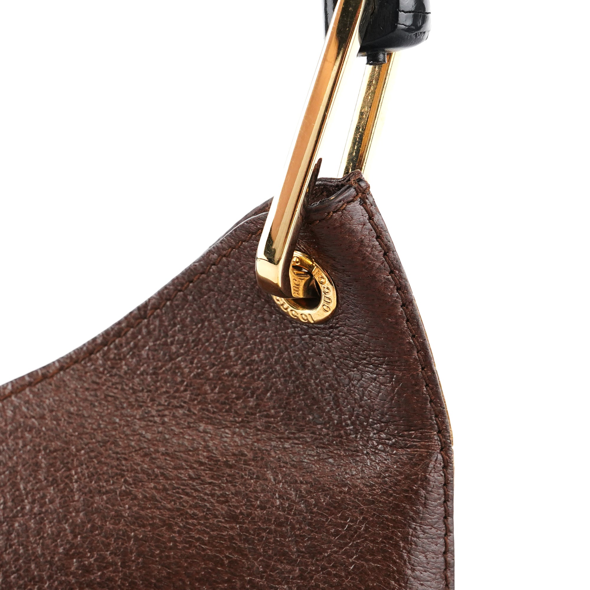 001 1880 Brown Leather Bamboo Shoulder Bag
