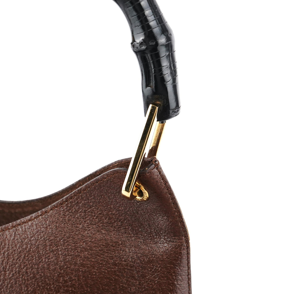 001 1880 Brown Leather Bamboo Shoulder Bag