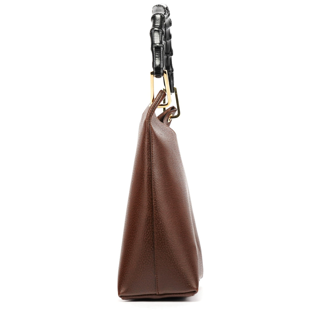 001 1880 Brown Leather Bamboo Shoulder Bag