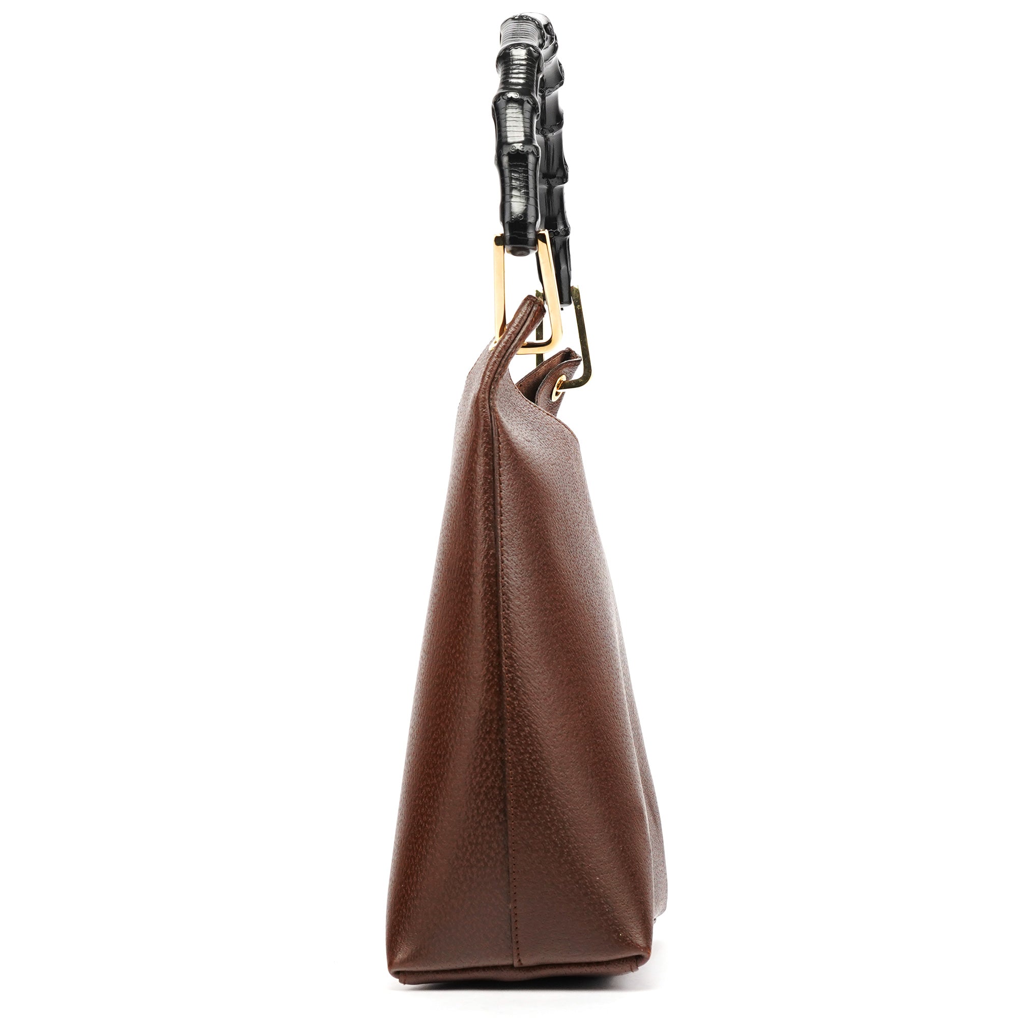 001 1880 Brown Leather Bamboo Shoulder Bag
