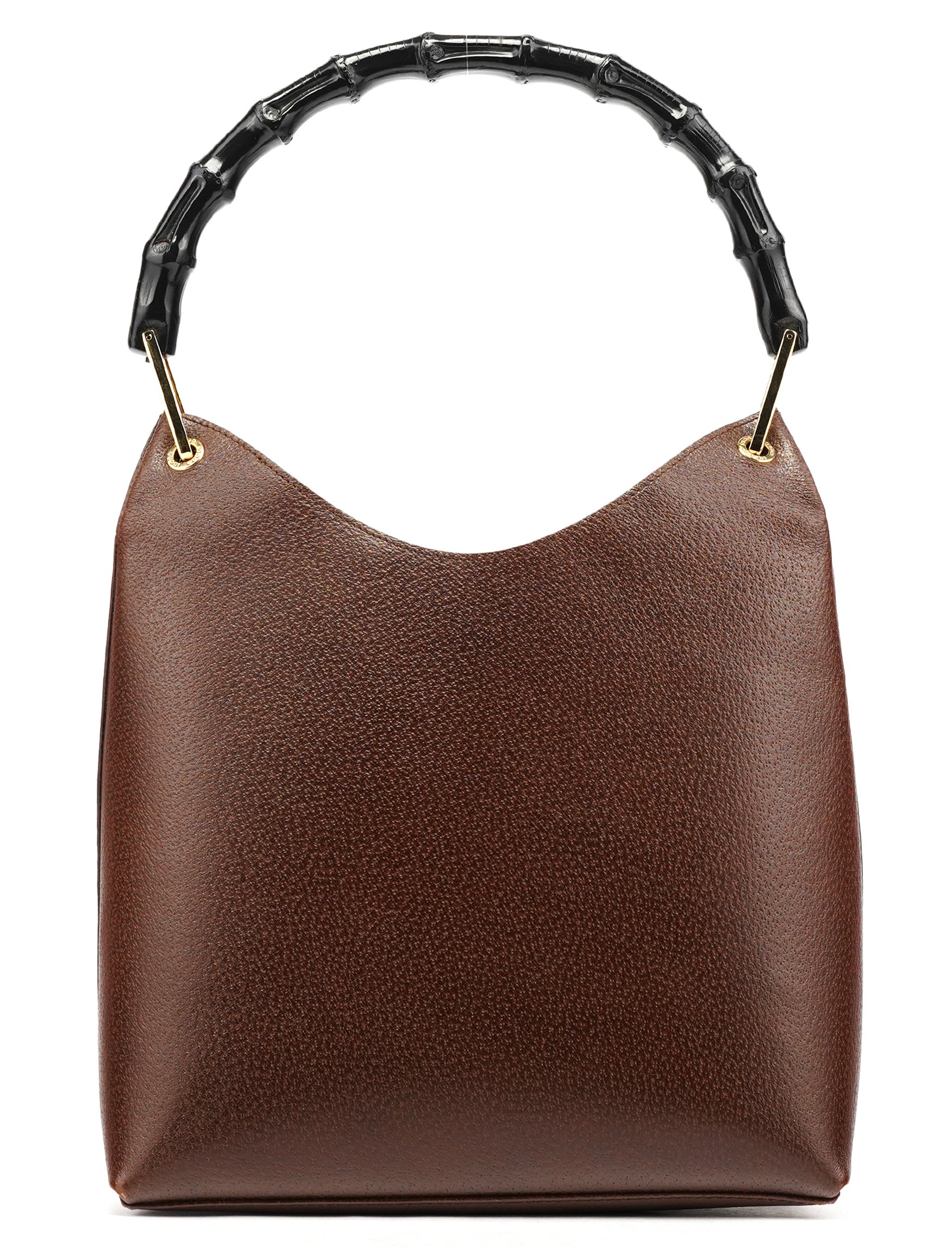 001 1880 Brown Leather Bamboo Shoulder Bag