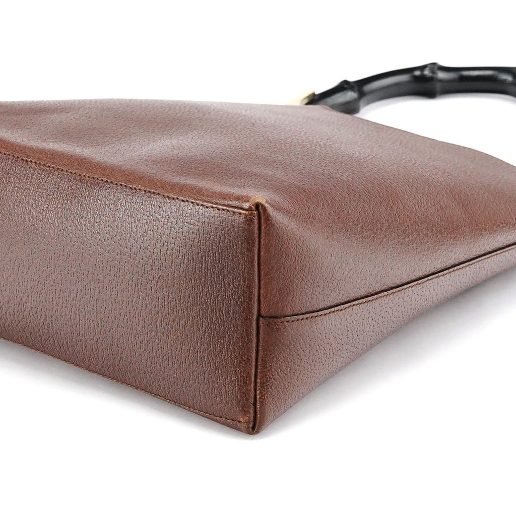 001 1880 Brown Leather Bamboo Shoulder Bag
