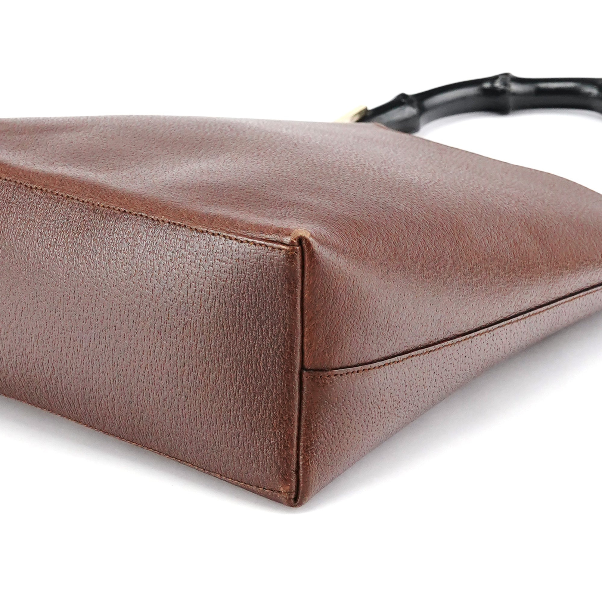001 1880 Brown Leather Bamboo Shoulder Bag