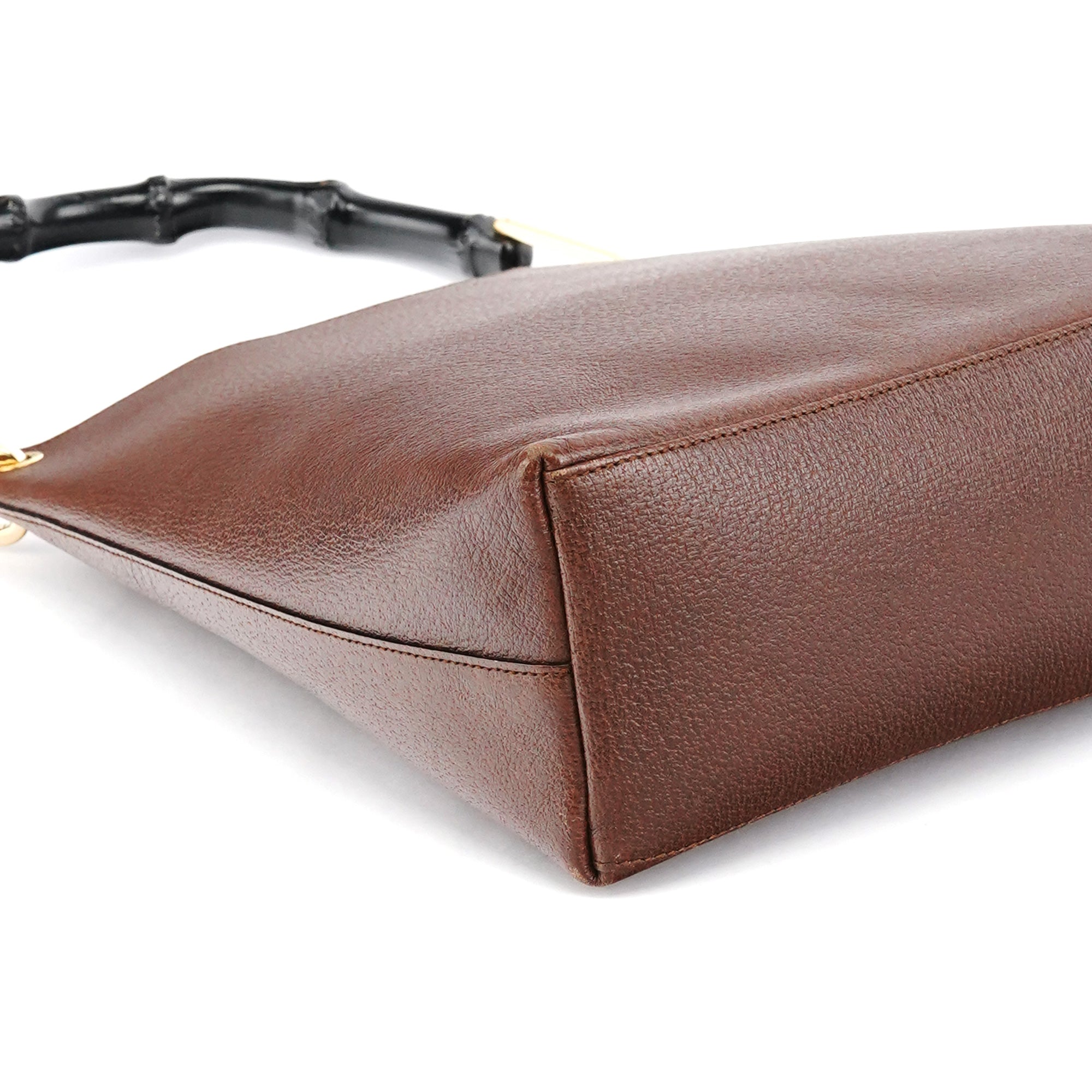 001 1880 Brown Leather Bamboo Shoulder Bag