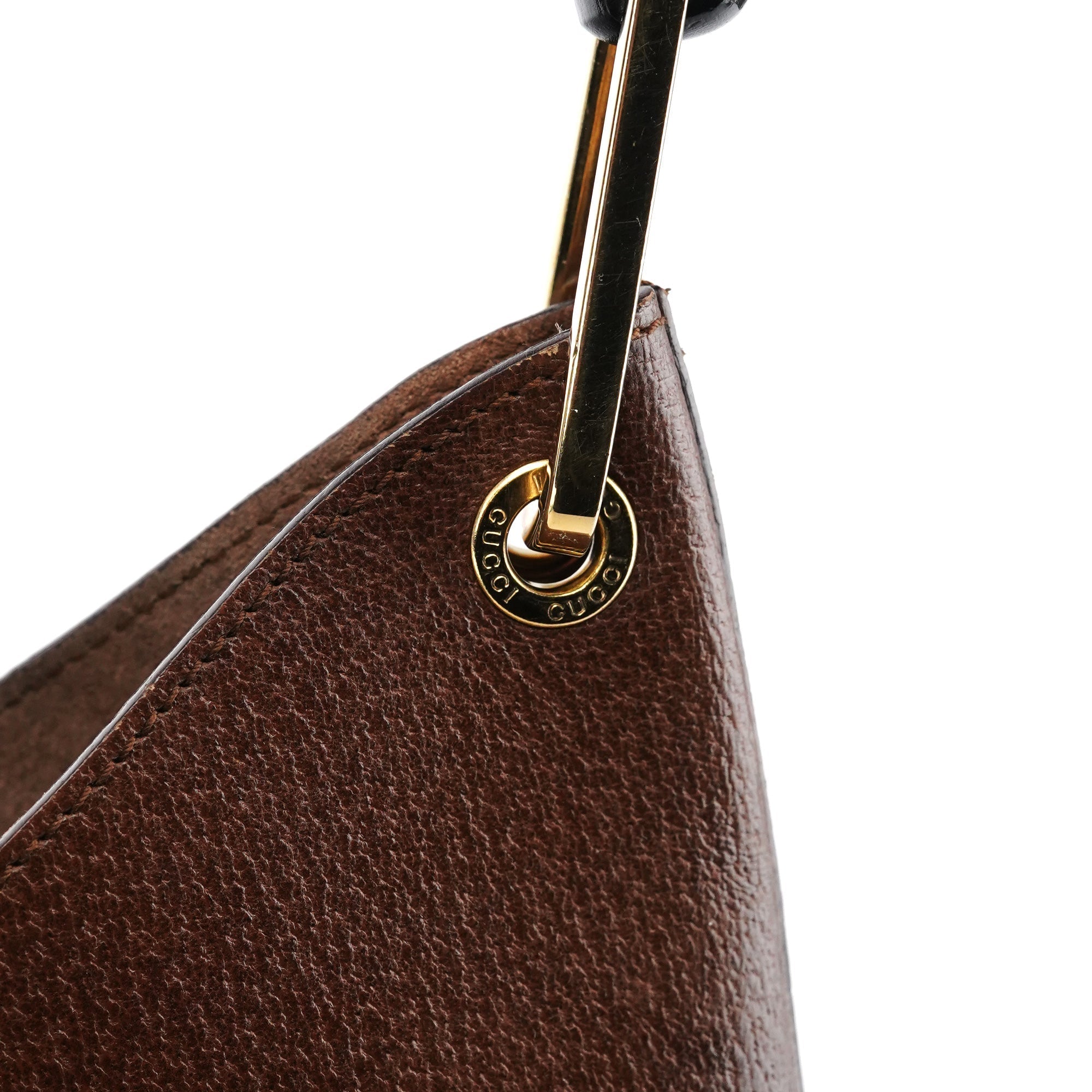 001 1880 Brown Leather Bamboo Shoulder Bag