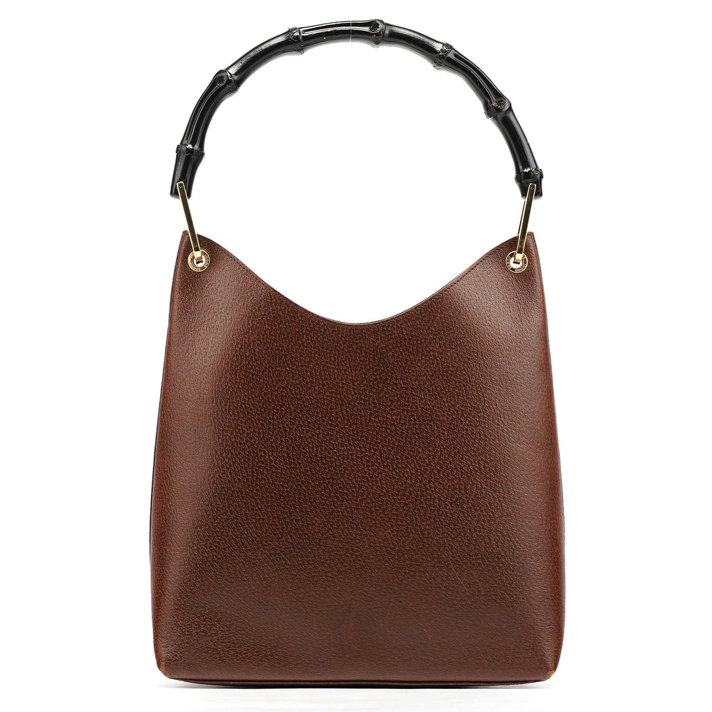 001 1880 Brown Leather Bamboo Shoulder Bag
