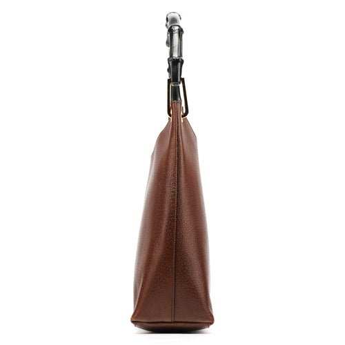 001 1880 Brown Leather Bamboo Shoulder Bag