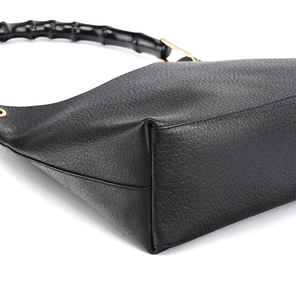 001 1883 Black Leather Bamboo Hobo Bag