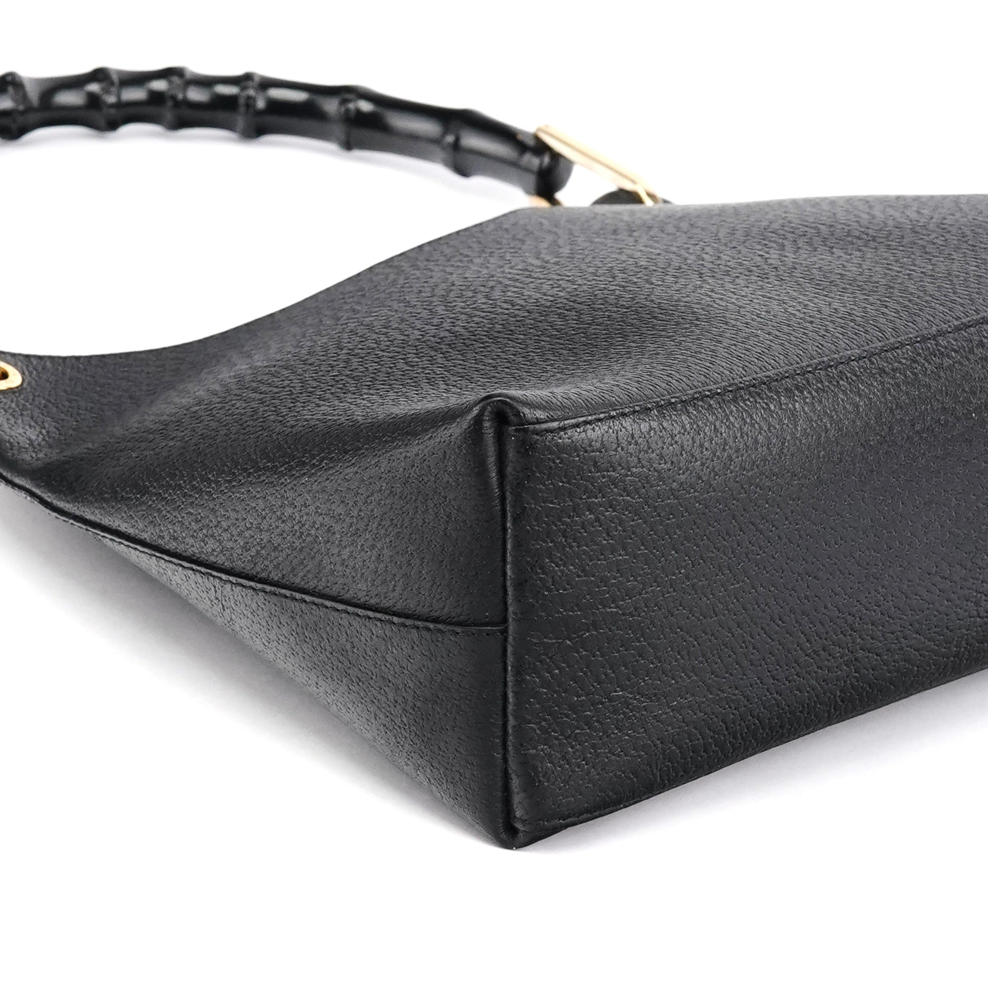 001 1883 Black Leather Bamboo Hobo Bag