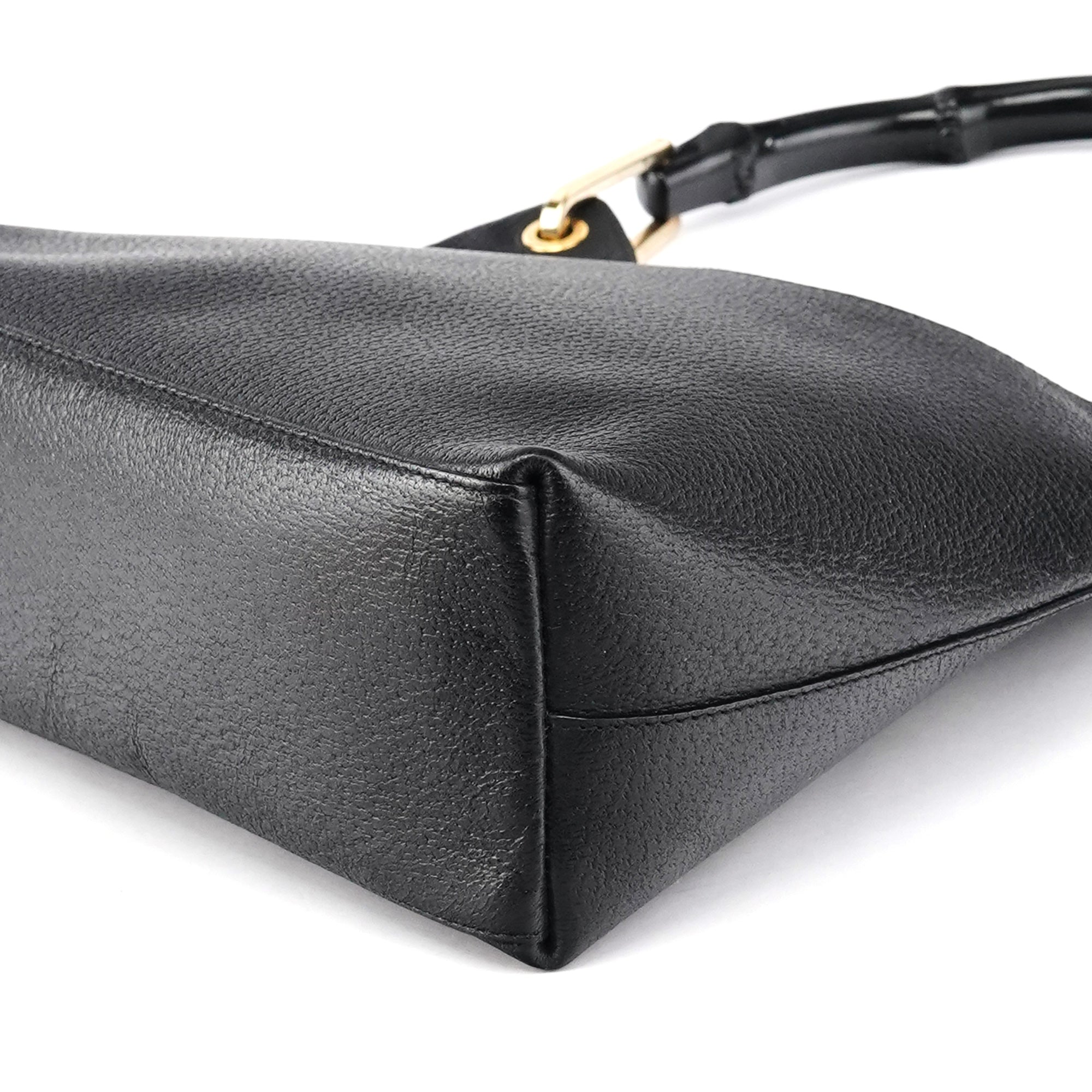 001 1883 Black Leather Bamboo Hobo Bag