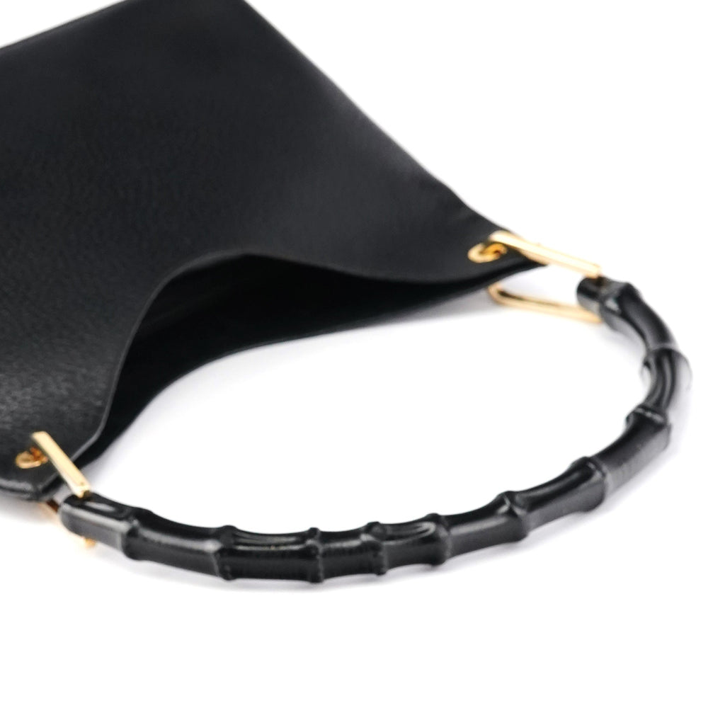 001 1883 Black Leather Bamboo Hobo Bag