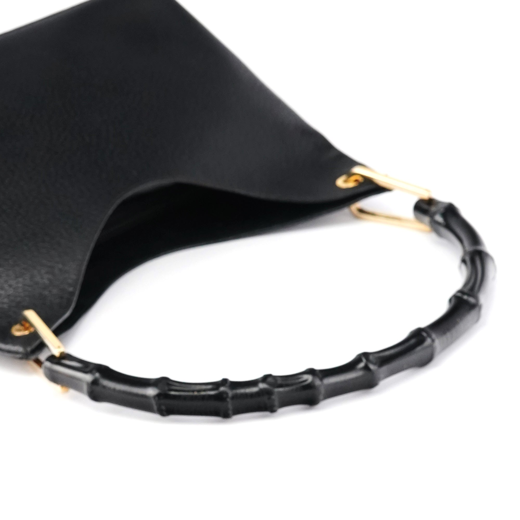 001 1883 Black Leather Bamboo Hobo Bag