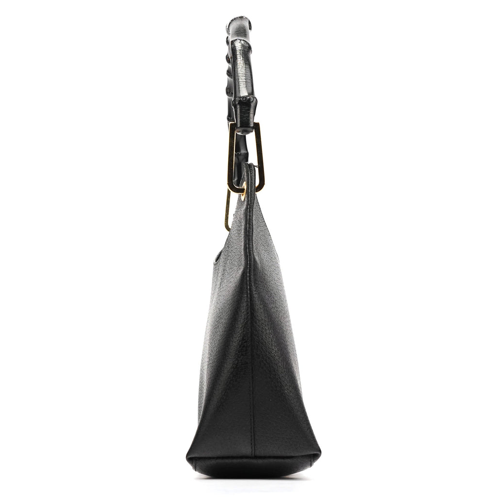 001 1883 Black Leather Bamboo Hobo Bag
