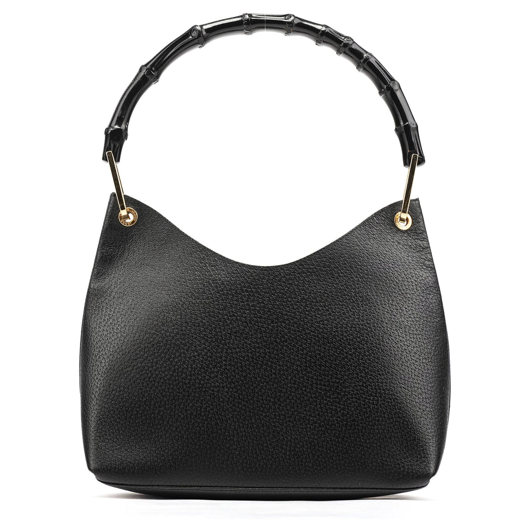 001 1883 Black Leather Bamboo Hobo Bag